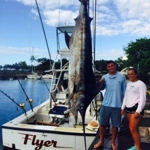 striped marlin at Haleiwa Harbor on Oahu. This marlin was caught during a sportfishing charter aboard the "Flyer".