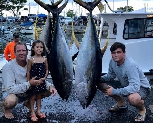 Ahi or yellowfin tuna caught during family friendly charter. Oahu is a well known location to catch Ahi.