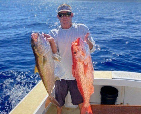 Red snapper caught during one of the north shore sportfishing charters. Hawaii fishing boat charters, Oahu.